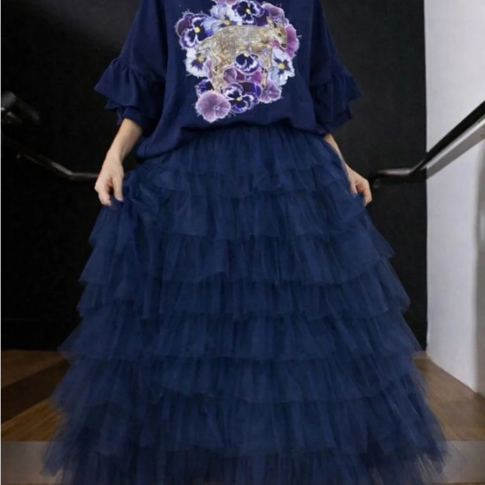 Hand Crafted Midnight Blue Tulle Skirt - Picture 3 of 5